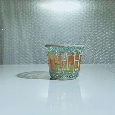 Low moq Japanese orange glass mosaic votive cup made in China