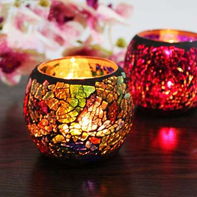 Romantic Ball Shape Glass Mosaic Candlestick Votive Candle Holder For Valentine's Day