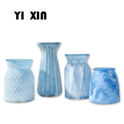 Wholesale Europe Simple Creative Blue color Tabletop Frost Spray flower Glass Vase