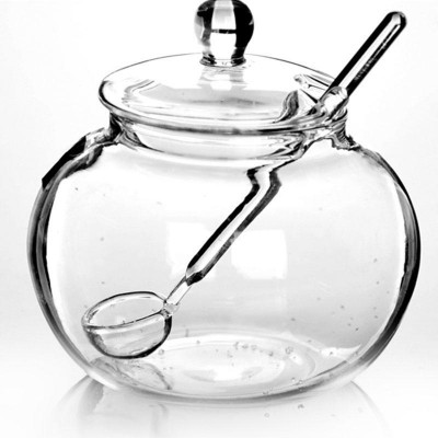 Glass Storage Jar Sugar Bowl Lid With Spoon Transparent Candy Home Kitchen Tools