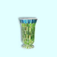 Bling green colored tiles mosaic glass vase