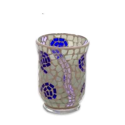 Classical shape Lucky design Crackle Home decoration Blue color Handmade Glass mosaic candle holder