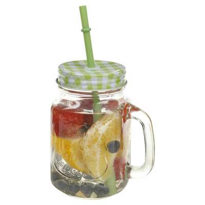 Mason Glass Jam Jar Drinking Mug With Plastic Straw & Lid