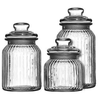 Storage Glass Jar with Rubber Lid/Ribbed Design/680ml 990ml 1300ml