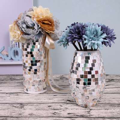 Golden Mirror Glass Mosaic Vase,Crackle Candle Holder for wedding centerpieces