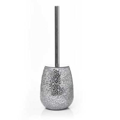 Silver Mirrored Mosaic Toilet Brush Holder